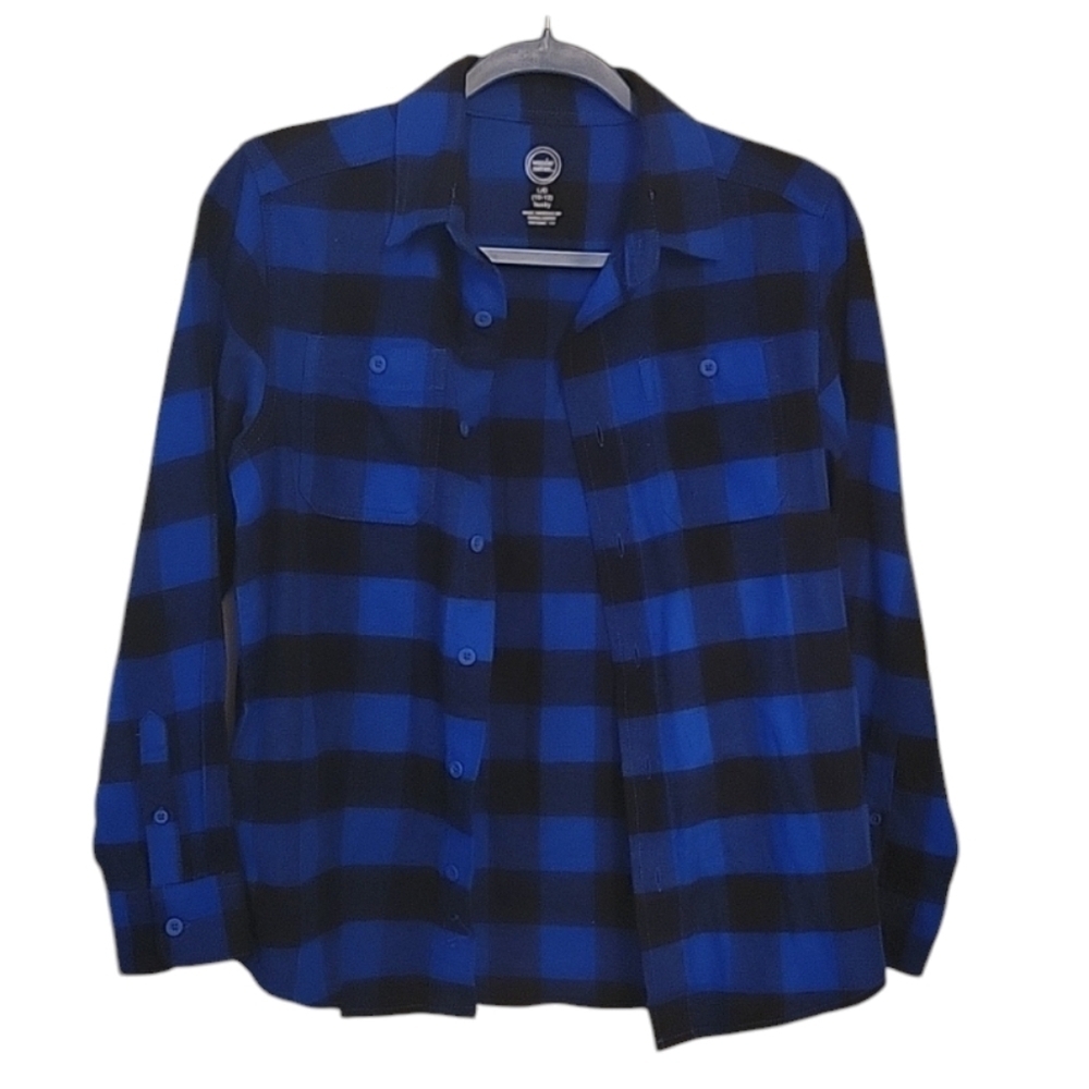 Boys Long sleeve blue/black flannel shirt Sz L 10/12 Husky